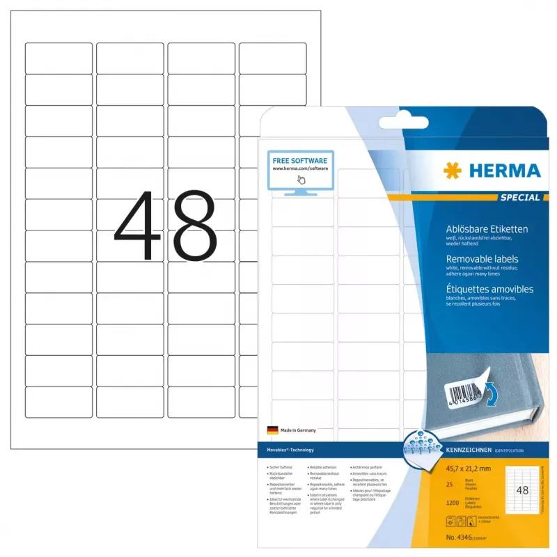 Zelfklevende printeretiketten HERMA herbruikbare etiketten A4 45,7x21,2 mm