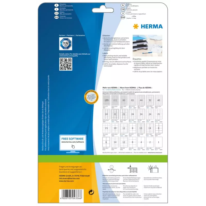 Zelfklevende printeretiketten HERMA Labels Premium A4 35,6x16,9 mm