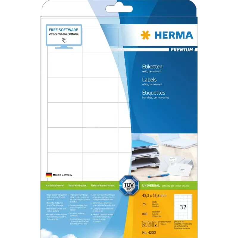Zelfklevende printeretiketten HERMA Labels Premium A4 48,3 x 33,8 mm