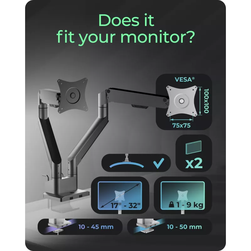 Monitorhouder icybox 61085 voor 2 monitoren met tafelbevestiging – tweearmige tafelmonitorhouder