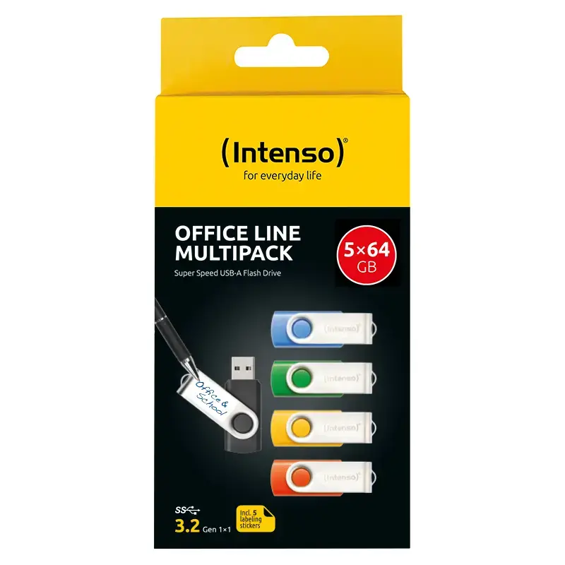 INTENSO Office Line USB-stick-multipack 5×64 GB, USB-A, USB 3.2 Gen 1, Swivel, meerkleurig