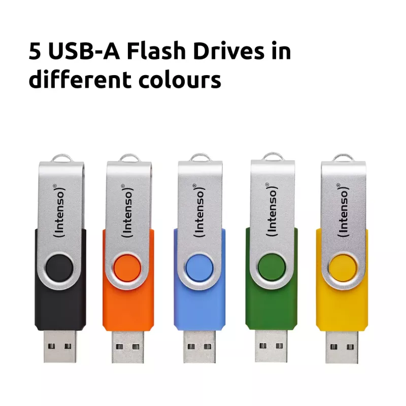 INTENSO Office Line USB-stick-multipack 5×64 GB, USB-A, USB 3.2 Gen 1, Swivel, meerkleurig
