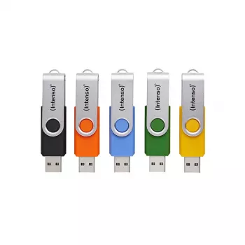 INTENSO Office Line USB-stick-multipack 5×64 GB, USB-A, USB 3.2 Gen 1, Swivel, meerkleurig