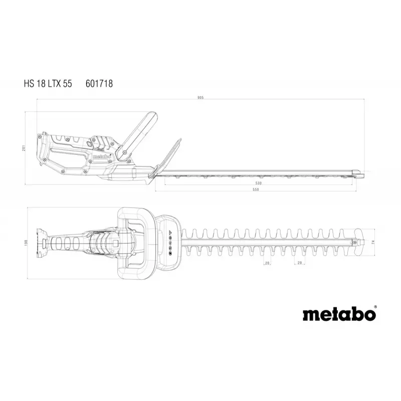 Metabo HS 18 LTX 55 Accu-heggenschaar met dubbelzijdig mes, 18 V, 55 cm snijlengte, losse machine