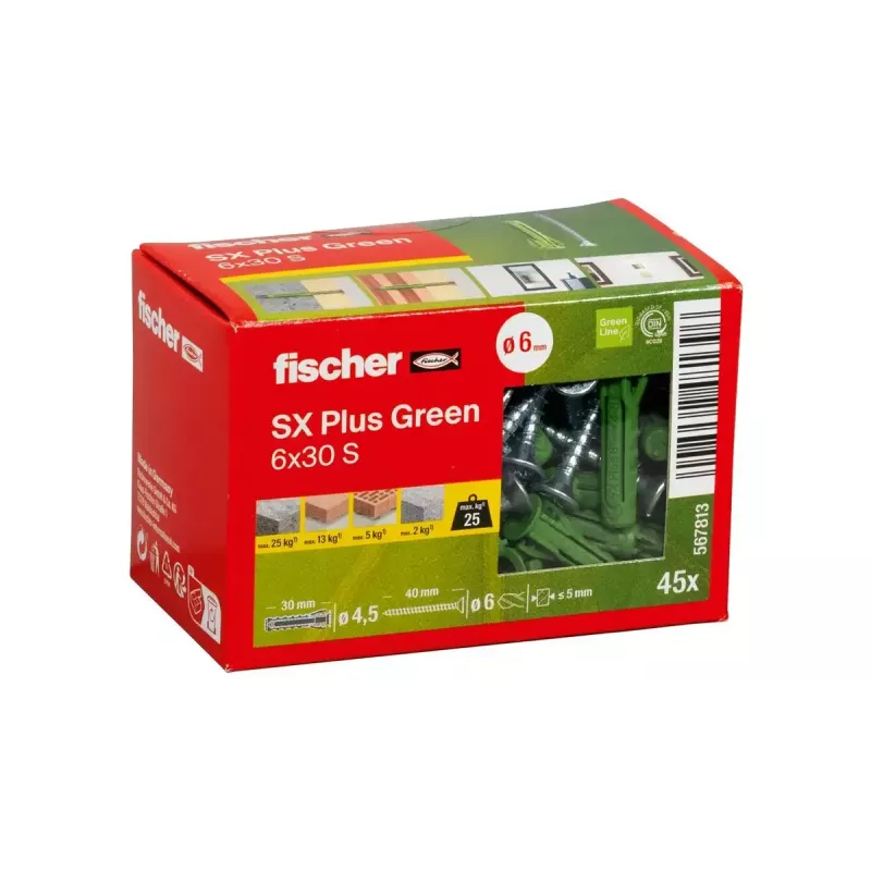 Schroeven- en pluggenset Fischer 567813 45 stuks groen