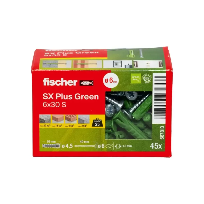 Schroeven- en pluggenset Fischer 567813 45 stuks groen