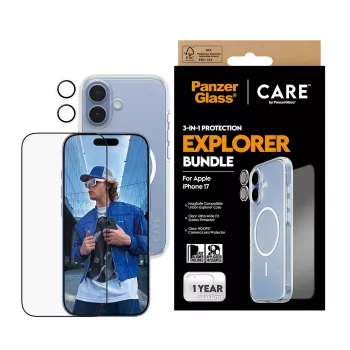 PanzerGlass CARE 3-in-1 Flagship Explorer bundel iPhone 17 kras- en stootvast