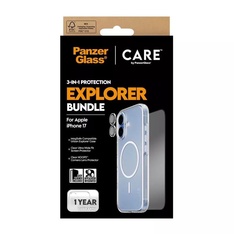 PanzerGlass CARE 3-in-1 Flagship Explorer bundel iPhone 17 kras- en stootvast