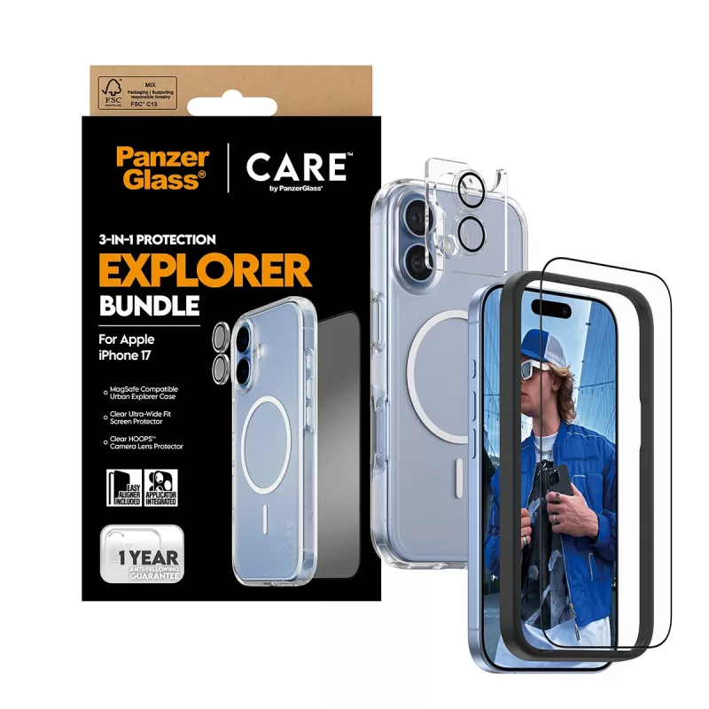 PanzerGlass CARE 3-in-1 Flagship Explorer bundel iPhone 17 kras- en stootvast