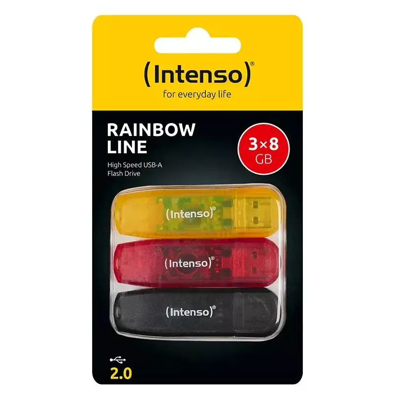 Intenso Rainbow Line USB-stick 8 GB, USB-A 2.0, multipack van 3, meerkleurig
