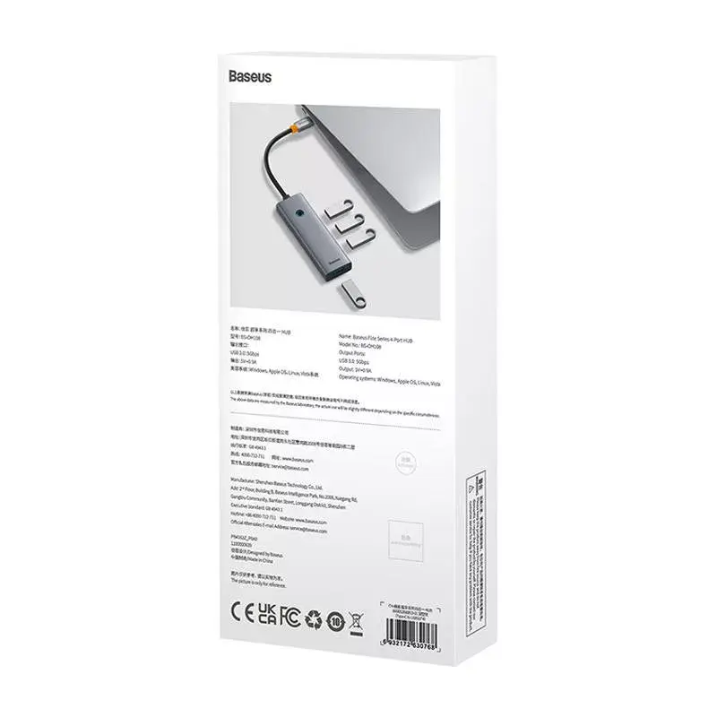 Baseus 4in1 hub UltraJoy USB-C naar USB 3.0 grijs kabel