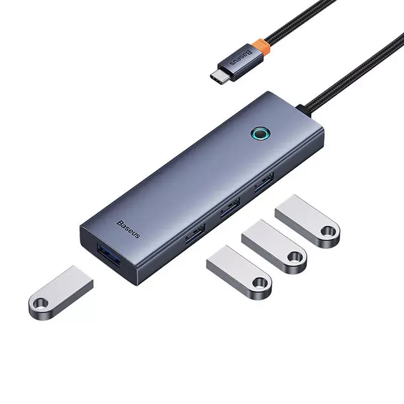 Baseus 4in1 hub UltraJoy USB-C naar USB 3.0 grijs kabel