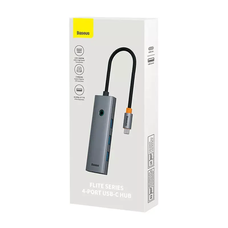 Baseus 4in1 hub UltraJoy USB-C naar USB 3.0 grijs kabel