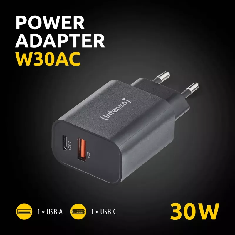 Voeding Intenso W30AC 30 W USB-A USB-C zwart
