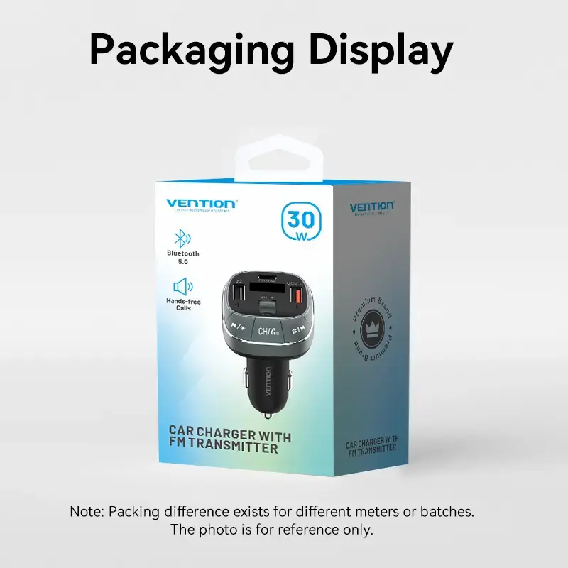 Autolader Vention 3-poorts USB (USB-C + 2× USB-A) 30W/18W/5W zwart