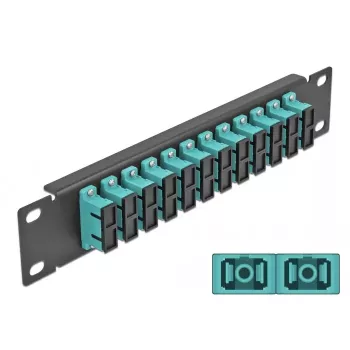Glasvezel-patchpanel DeLOCK 10 inch 12 poorten SC duplex aqua 1U zwart