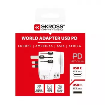 Power Plug Adapter Skross 61663 Universeel Wit 100-250V 2,4A USB