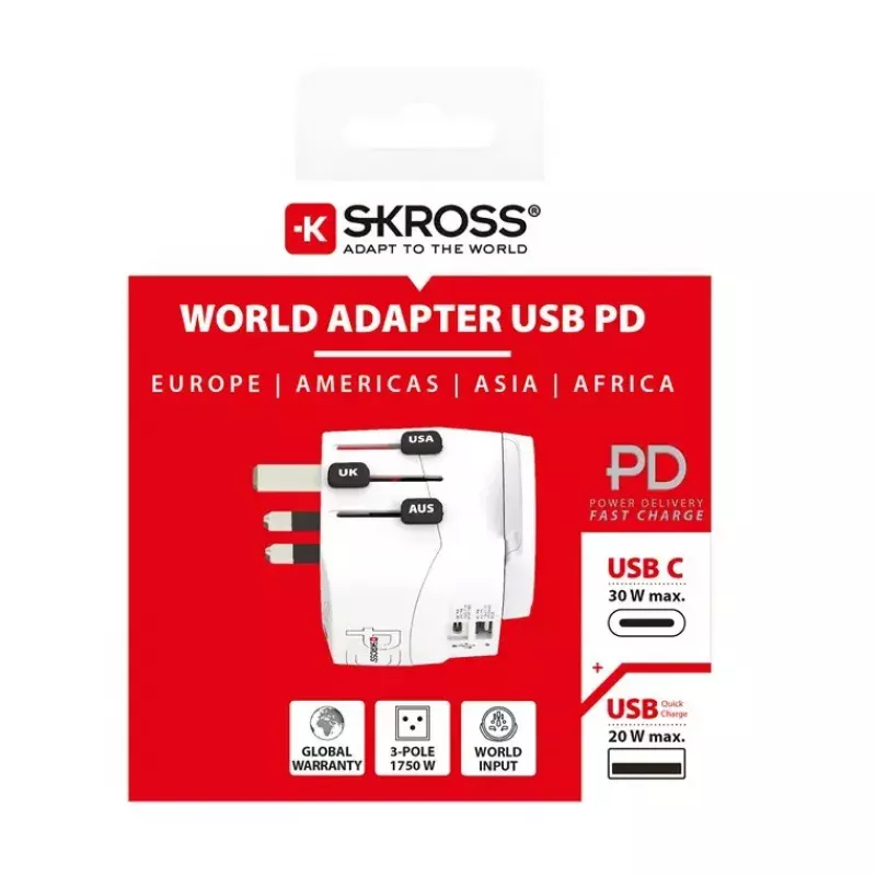 Power Plug Adapter Skross 61663 Universeel Wit 100-250V 2,4A USB