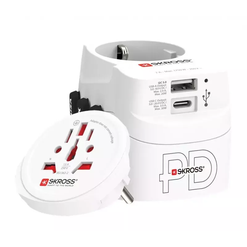 Power Plug Adapter Skross 61663 Universeel Wit 100-250V 2,4A USB