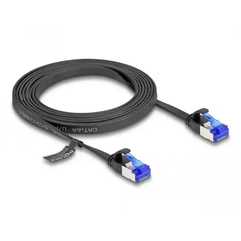 Netwerkkabel DeLOCK RJ45 platte patchkabel stekker naar stekker Cat.6A 2 m zwart