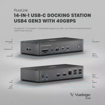 Laptop-dock PureLink VL-D200 bedraad grijs USB Power Delivery HDMI 2.0