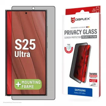 Displex Privacy Screen Protector (10H) voor Samsung Galaxy S25 Ultra, Eco-montageframe, privacyfilter