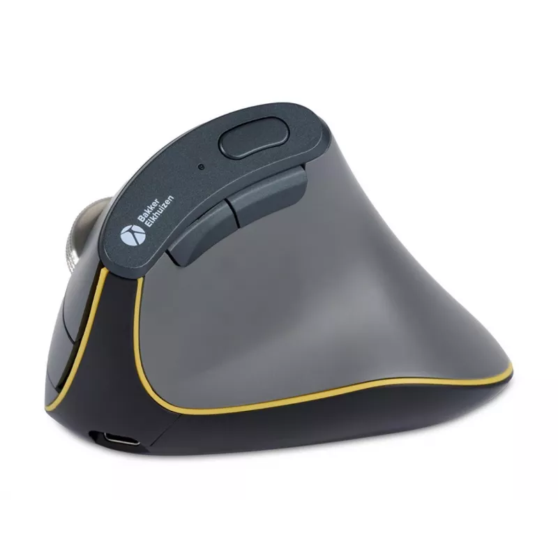 BakkerElkhuizen FastForward muis, rechtshandig, verticaal ontwerp, optisch, RF draadloos + Bluetooth + USB Type-C, 500 DPI, grijs