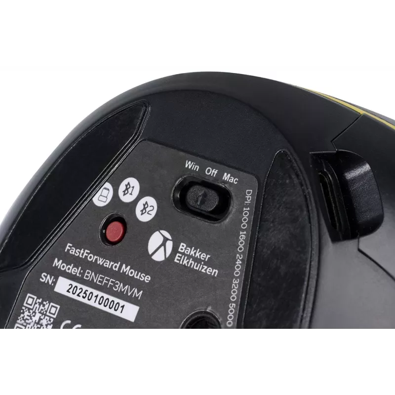 BakkerElkhuizen FastForward muis, rechtshandig, verticaal ontwerp, optisch, RF draadloos + Bluetooth + USB Type-C, 500 DPI, grijs