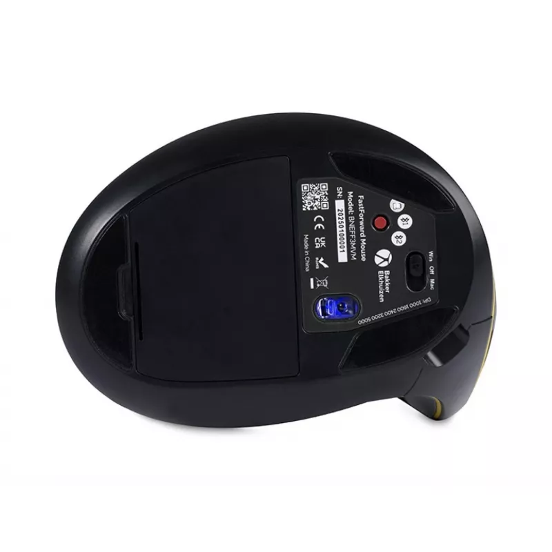 BakkerElkhuizen FastForward muis, rechtshandig, verticaal ontwerp, optisch, RF draadloos + Bluetooth + USB Type-C, 500 DPI, grijs