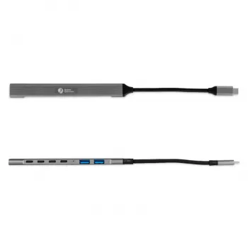 USB-C hub 7-in-1 BakkerElkhuizen BNECHUB3A4C — 7 aansluitingen (USB 3.2 Gen1 A, USB 3.2 Gen1 C, USB 2.0), aluminium behuizing, grijs/zwart