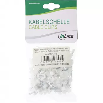 Vierkante kabelklem InLine 44020 8mm wit 100 stuks verpakking