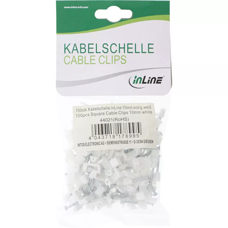 Vierkante kabelklem InLine 44020 8mm wit 100 stuks verpakking