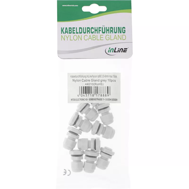 Kabelwartel InLine 6–12 mm nylon IP68 grijs, 10-pack, buitendiameter 12 mm