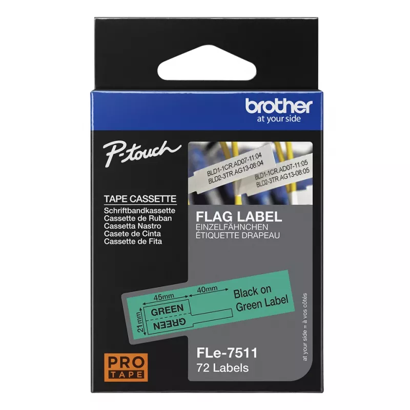 Brother FLE-7511 labeltape zwart op groen