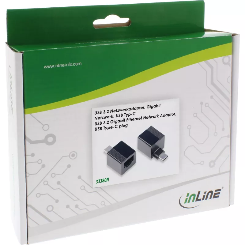 InLine USB 3.2 naar 1Gb/s netwerkadapter, USB-C naar RJ45