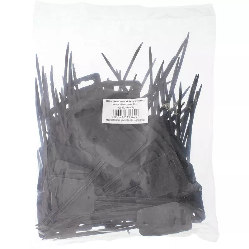 Kabelmarkeringsbinder InLine 200 mm x 5 mm, nylon, eurohole, zwart, 100 stk.
