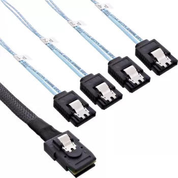 InLine SAS-kabel, Mini SAS SFF8087 naar 4x SATA, crossover, OCF, 0,75 m