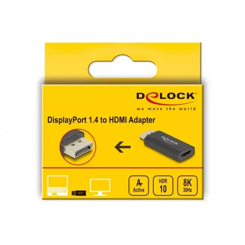 DELOCK actieve DisplayPort 1.4 naar HDMI-adapter 8K HDR zwart