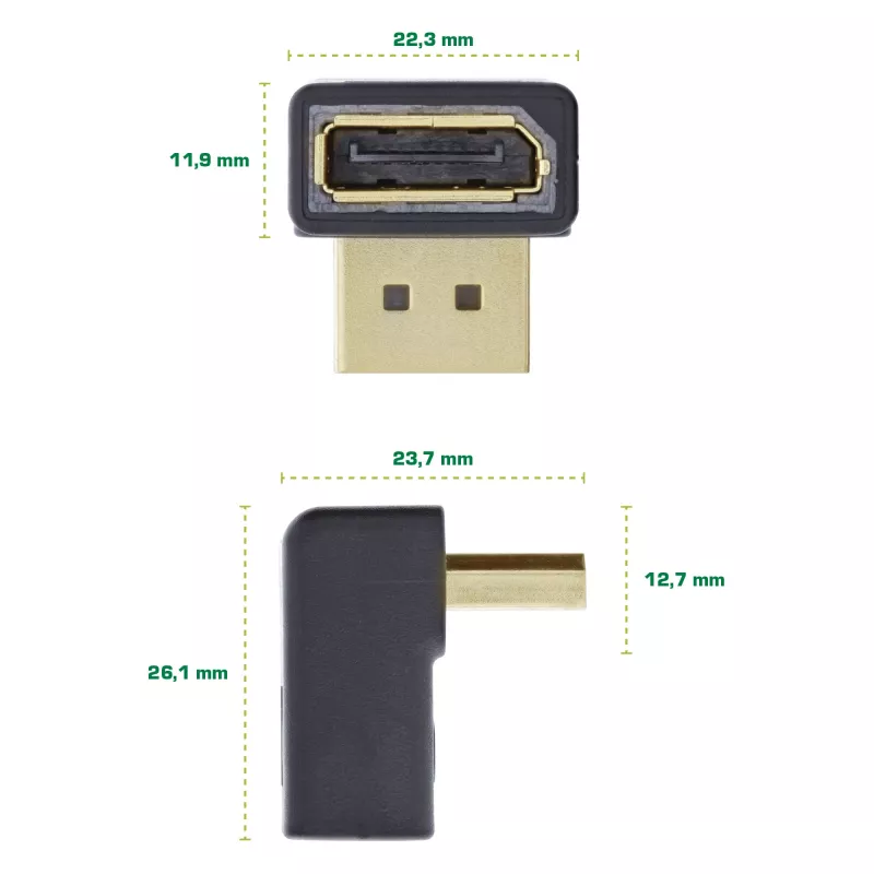 InLine DisplayPort-adapter, DisplayPort-stekker / bus, naar boven afgewinkeld