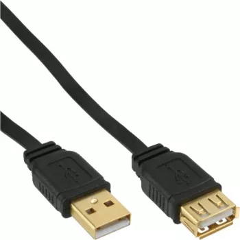 InLine USB 2.0 platte kabel Type-A stekker / bus goud gecoat zwart 5m