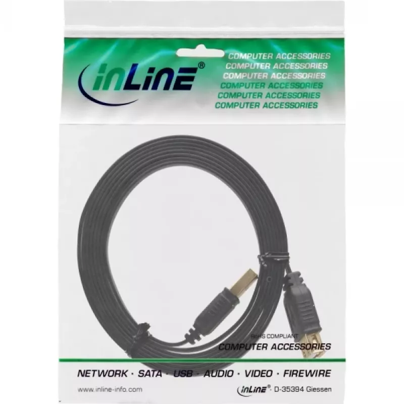 InLine USB 2.0 platte kabel Type-A stekker / bus goud gecoat zwart 5m