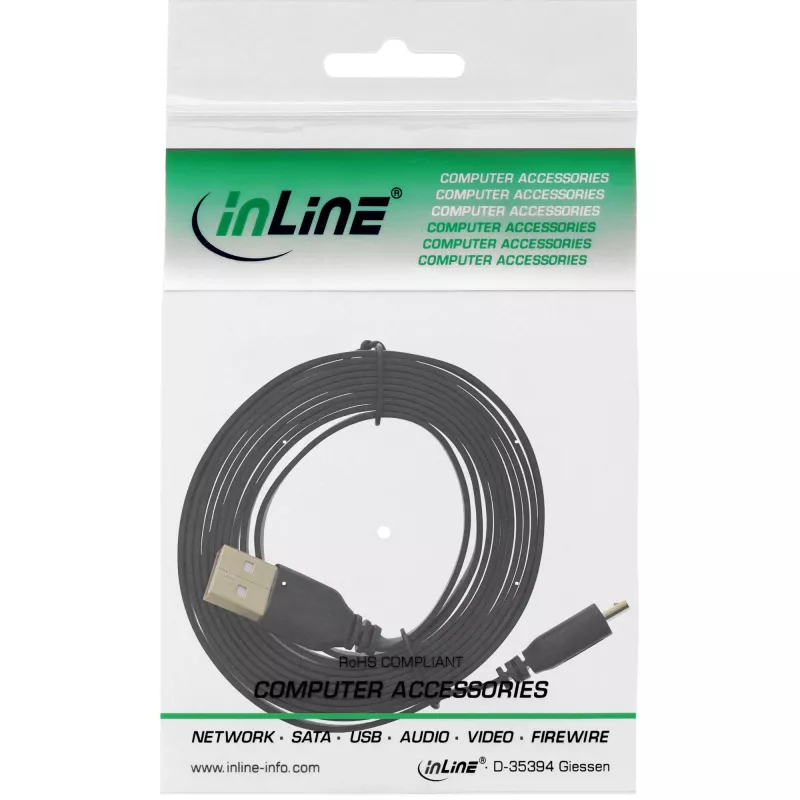 InLine platte kabel Micro USB 2.0, USB A / Micro-B, zwart / goud, 2 m