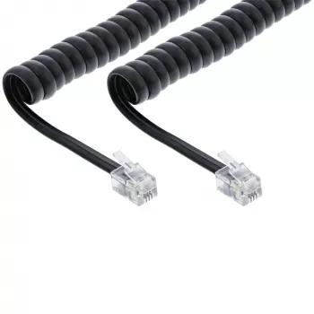 InLine spiraalkabel RJ10 direct bedraad stekker / stekker, zwart, tot 2m
