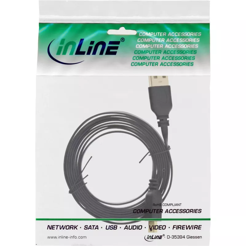 InLine USB 2.0 platte kabel USB Type-A stekker / Mini-B stekker 5-polig zwart/goud 2m