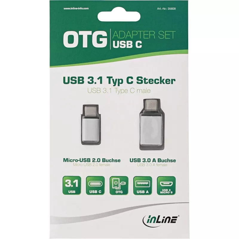 USB-C-adapter set InLine 35809 USB-C male naar Micro-USB female USB3.0 A female