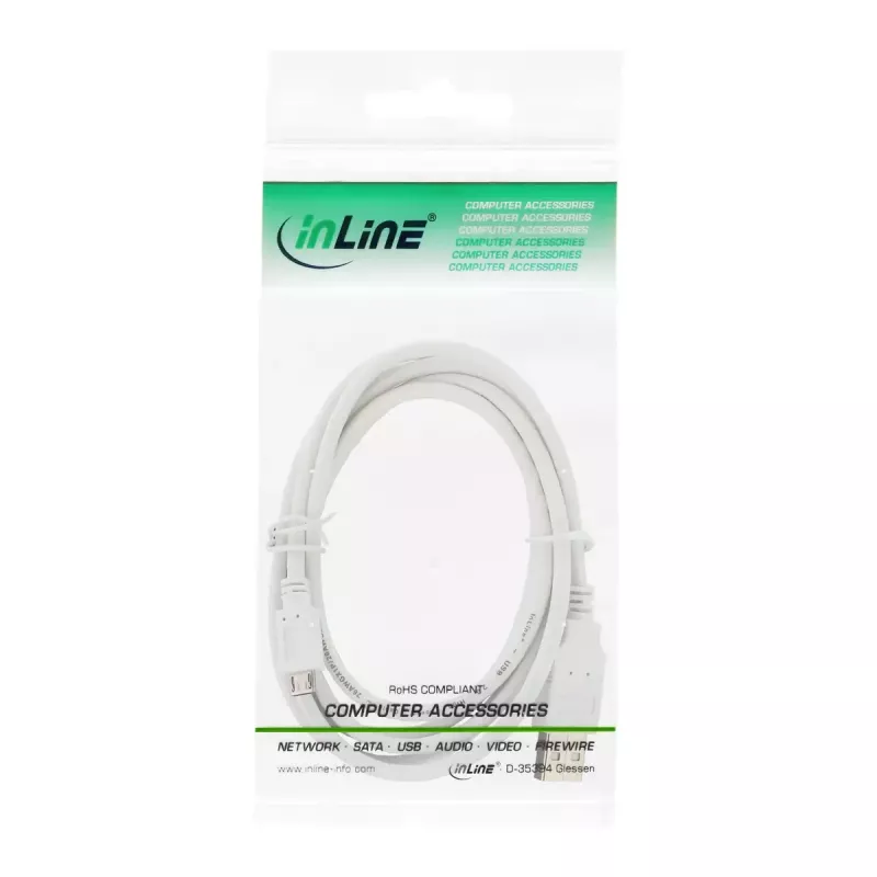 InLine Micro-USB-2.0-kabel USB Type-A stekker / Micro-B stekker, wit, 2 m