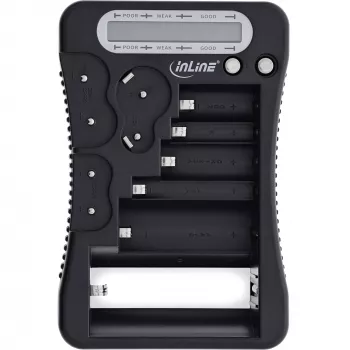Batterijtester InLine 01285 met LCD-display voor ronde en knoopcelbatterijen