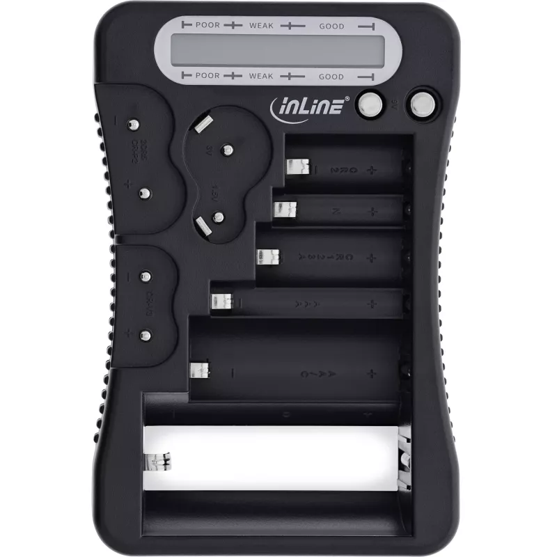 Batterijtester InLine 01285 met LCD-display voor ronde en knoopcelbatterijen