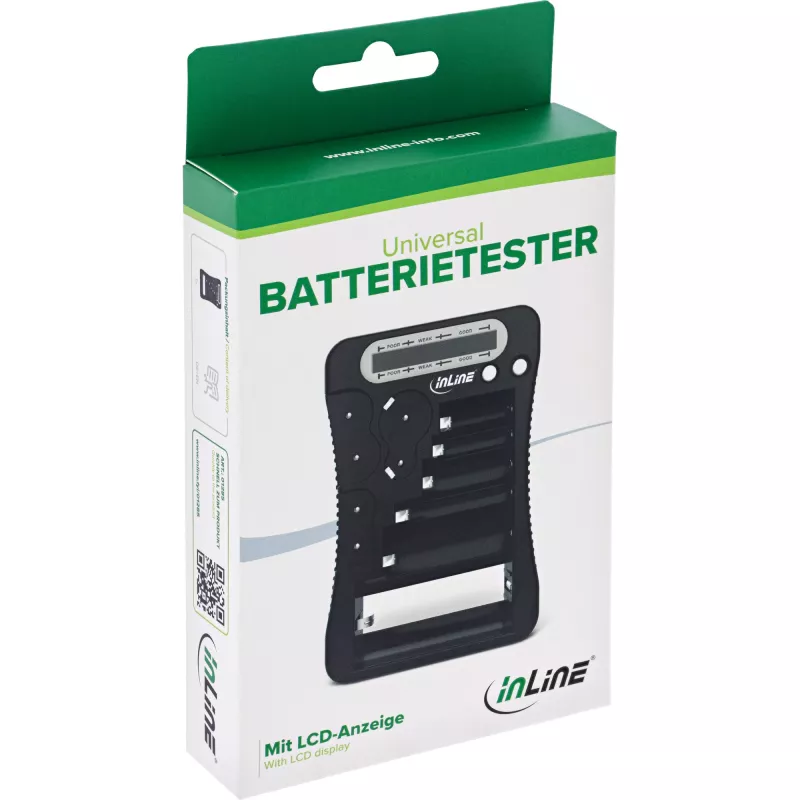 Batterijtester InLine 01285 met LCD-display voor ronde en knoopcelbatterijen