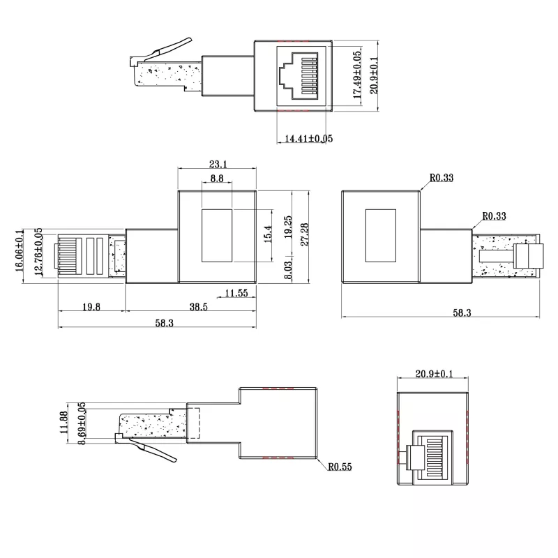 InLine patchkabel-adapter Cat.6A, RJ45 stekker / bus, 90° naar rechts afgehoekt